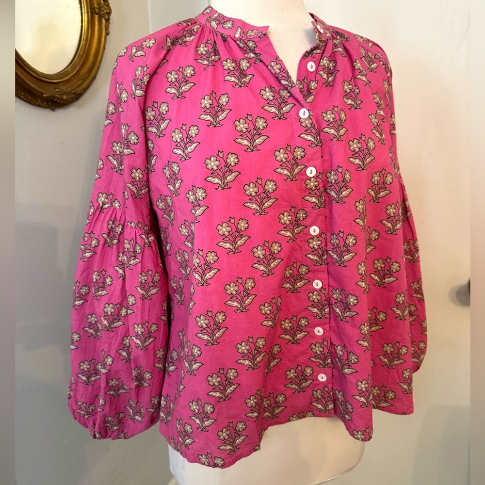 Olivia James The Label Emory Top Blouse botanical plum Floral XS Pink cottage - Picture 2 of 14